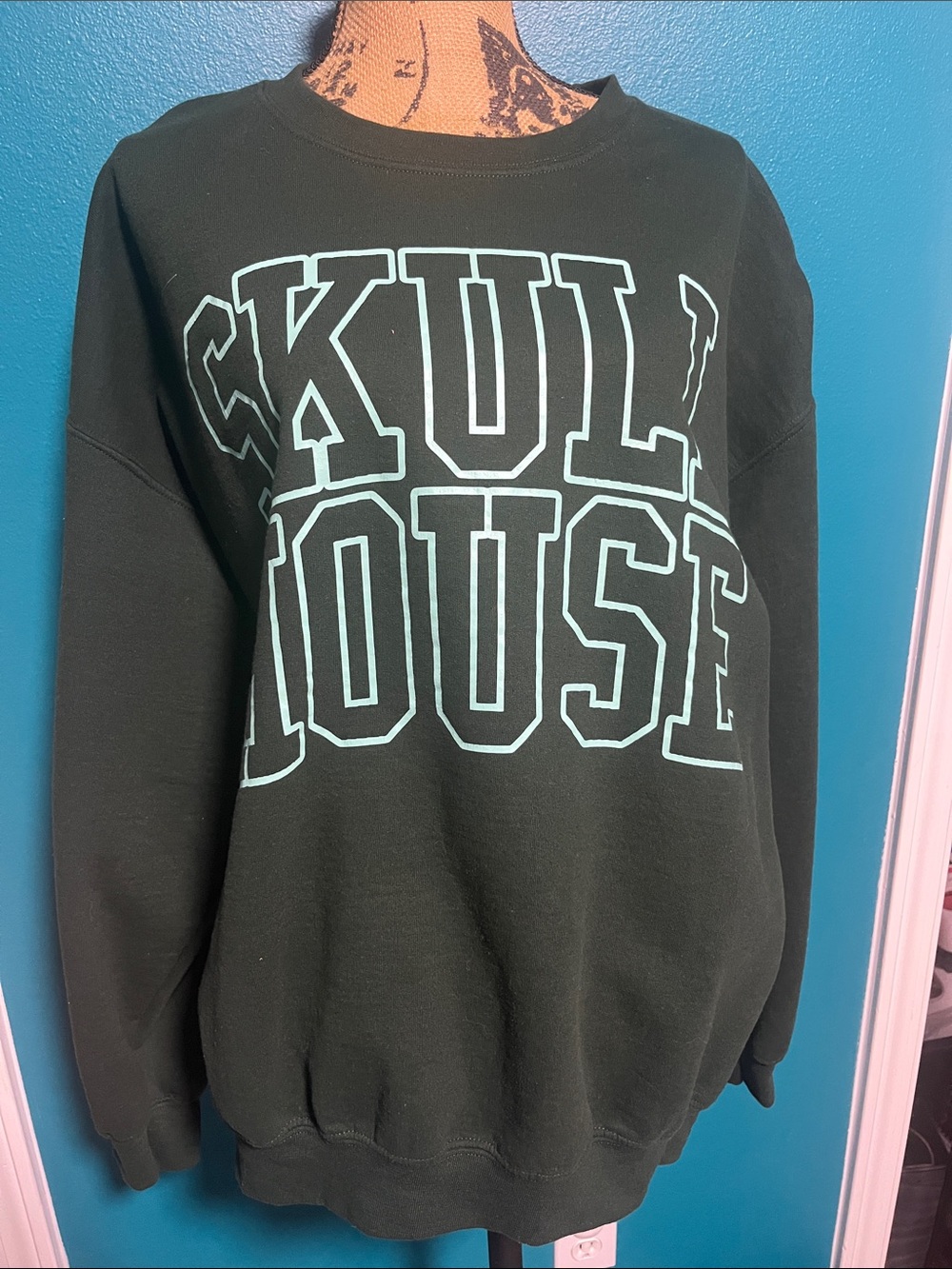 Skullhouse Dark Green Crewneck Sweater with Mint Graphic